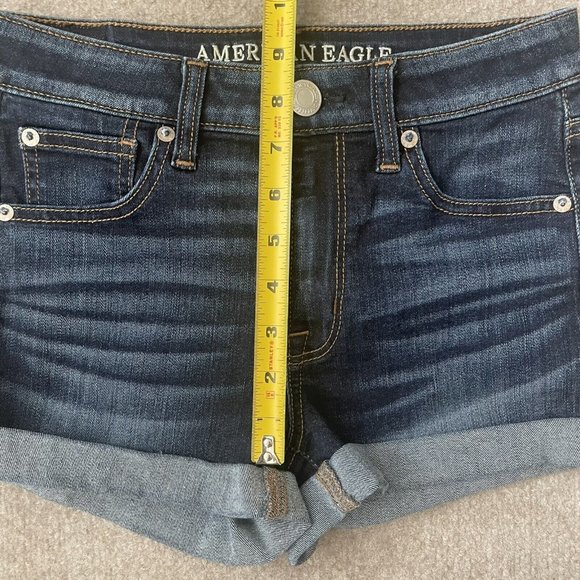 American Eagle Shorts Womens 2 Hi-Rise Shortie Cut Off 4" Inseam Dark Wash Denim - Picture 6 of 8